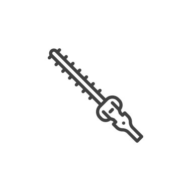 Çit budama çizgisi simgesi. Mobil konsept ve web tasarımı için doğrusal biçim işareti. Uzun bıçaklı çit budayıcı vektör ikonu. Sembol, logo çizimi. Vektör grafikleri