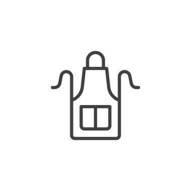 Bahçe önlüğü çizgisi simgesi. Mobil konsept ve web tasarımı için doğrusal biçim işareti. Cepleri ana hatları vektör simgesi olan önlük. Sembol, logo çizimi. Vektör grafikleri