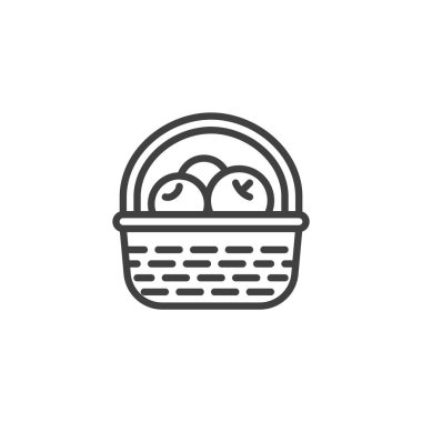 Meyve sepeti çizgisi simgesi. Mobil konsept ve web tasarımı için doğrusal biçim işareti. Taze meyve ana hatlı sepet vektör simgesi. Ürün sembolü, logo illüstrasyonu hasat ediliyor. Vektör grafikleri