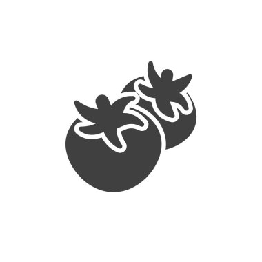 İki domates vektör ikonu. Mobil konsept ve web tasarımı için düz tabela. Taze domates kabartma simgesi. Sebze sembolü, logo çizimi. Vektör grafikleri