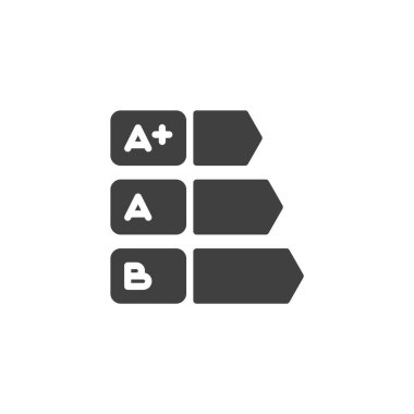 A dereceli vektör ikonu olan bir bar çizelgesi. Mobil konsept ve web tasarımı için düz tabela. Enerji Derecelendirme simgesi. Cihaz verimliliği derecelendirme sembolü, logo illüstrasyonu. Vektör grafikleri