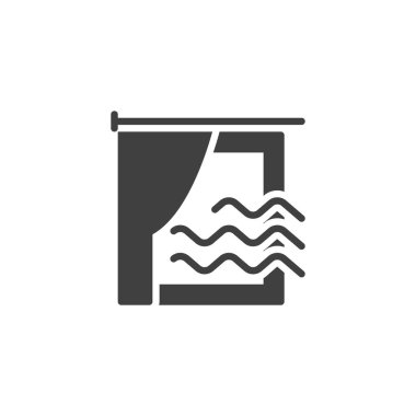 Hava akışı vektör simgesi olan bir pencere. Mobil konsept ve web tasarımı için düz tabela. Doğal Havalandırma Sembolü. Sembol, logo çizimi. Vektör grafikleri