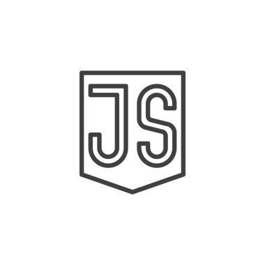 JavaScript satır simgesi. Mobil konsept ve web tasarımı için doğrusal biçim işareti. Java Betiği ana hatları vektör simgesi. Ön yüz betik sembolü, logo illüstrasyonu. Vektör grafikleri