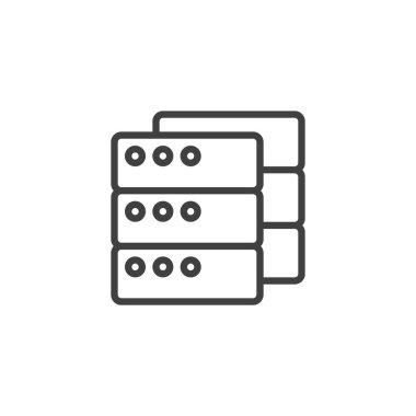 Veritabanı çizgi simgesi. Mobil konsept ve web tasarımı için doğrusal biçim işareti. Bir yığın disk ana hatlı vektör simgesi. Veri depolama sembolü, logo çizimi. Vektör grafikleri
