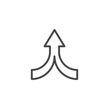 Satır simgesini birleştir. Mobil konsept ve web tasarımı için doğrusal biçim işareti. İki ok bir dış hat vektör simgesine yaklaşıyor. Sembol, logo çizimi. Vektör grafikleri