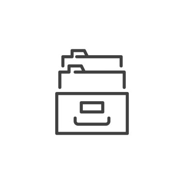 SEO satır simgesi indeksleniyor. Mobil konsept ve web tasarımı için doğrusal biçim işareti. İçinde vektör simgesi olan bir dosya dolabı. Sembol, logo çizimi. Vektör grafikleri