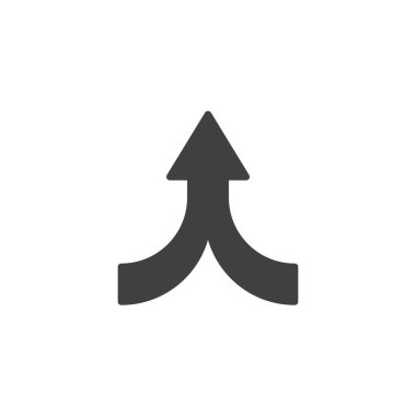 Bir vektör simgesine yaklaşan iki ok. Mobil konsept ve web tasarımı için düz tabela. İşaret simgesini birleştir. Sembol, logo çizimi. Vektör grafikleri