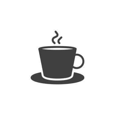 Buhar vektörü ikonu olan bir kahve fincanı. Mobil konsept ve web tasarımı için düz tabela. Sıcak kahve fincanı sembolü. Sembol, logo çizimi. Vektör grafikleri