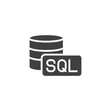 Vektör simgesi içinde SQL sorgusu olan silindir. Mobil konsept ve web tasarımı için düz tabela. SQL Veritabanı simgesi simgesi. Sembol, logo çizimi. Vektör grafikleri
