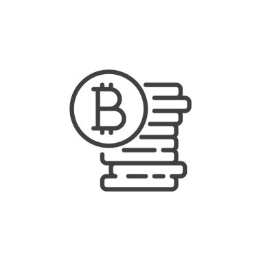 Bitcoin Yığını simgesi. Mobil konsept ve web tasarımı için doğrusal biçim işareti. Bitcoin ana hatları vektör ikonu olan bir yığın dijital para. Kripto zenginlik sembolü, logo çizimi. Vektör grafikleri