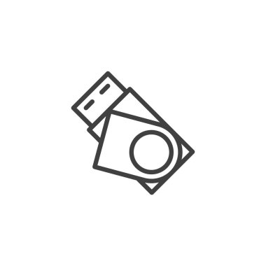 Donanım cüzdanı çizgisi simgesi. Mobil konsept ve web tasarımı için doğrusal biçim işareti. USB flaş taslak vektör simgesi. Sembol, logo çizimi. Vektör grafikleri