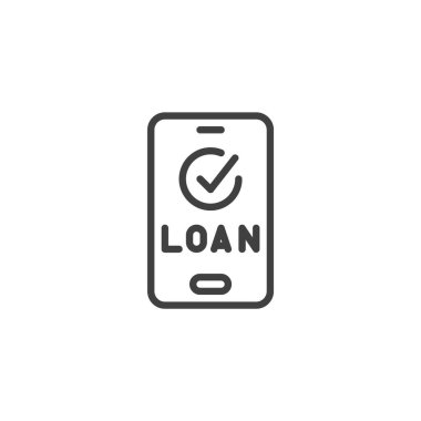 Dijital Kredi hattı simgesi. Mobil konsept ve web tasarımı için doğrusal biçim işareti. Kredi onayı sembollü bir akıllı telefon vektör simgesi. Çevrimiçi borç verme sembolü, logo illüstrasyonu. Vektör grafikleri