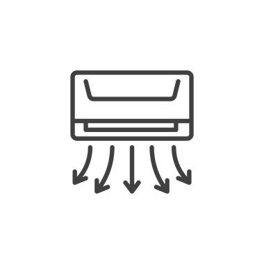 Klima hattı simgesi. Mobil konsept ve web tasarımı için doğrusal biçim işareti. Soğuk hava dalgaları vektör ikonuna sahip duvara monte edilmiş klima ünitesi. Soğutma sistemi sembolü, logo çizimi. Vektör grafikleri