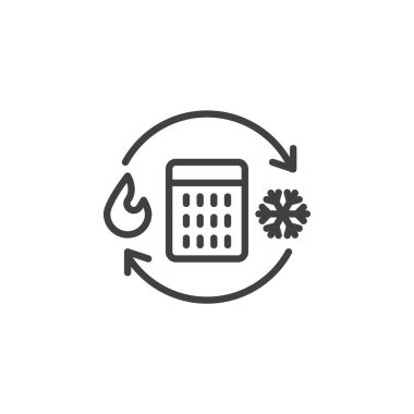 HVAC Soğutma Döngüsü çizgi simgesi. Mobil konsept ve web tasarımı için doğrusal biçim işareti. Havalandırma süreci vektör simgesini özetliyor. Sembol, logo çizimi. Vektör grafikleri