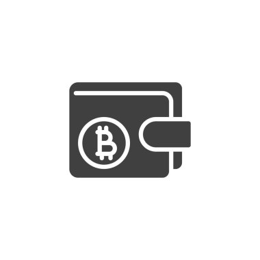 Bitcoin vektör ikonlu dijital cüzdan. Mobil konsept ve web tasarımı için düz tabela. Kripto Cüzdan kabartma simgesi. Kripto para birimi sembolü, logo çizimi. Vektör grafikleri