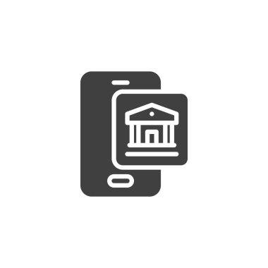 Dijital banka vektör ikonlu akıllı telefon. Mobil konsept ve web tasarımı için düz tabela. Akıllı bankacılık sembolü. Sembol, logo çizimi. Vektör grafikleri