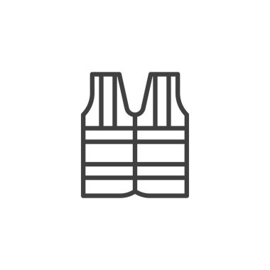 Yüksek Görüş Yelekleri çizgi simgesi. Mobil konsept ve web tasarımı için doğrusal biçim işareti. Yansıtıcı şeritli, vektör ikonuna sahip bir güvenlik yeleği. Sembol, logo çizimi. Vektör grafikleri