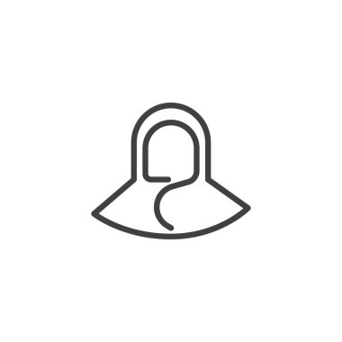 Koruyucu Başlıklı çizgi ikonu. Mobil konsept ve web tasarımı için doğrusal biçim işareti. Başı ve boynu kaplayan bir kaput vektör simgesi. Sembol, logo çizimi. Vektör grafikleri