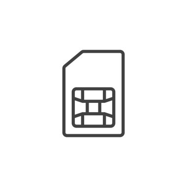 SIM kart yuvası simgesi. Mobil konsept ve web tasarımı için doğrusal biçim işareti. Dijital SIM kart ana hatlı vektör simgesi. Sembol, logo çizimi. Vektör grafikleri