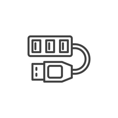 USB İnbot hattı simgesi. Mobil konsept ve web tasarımı için doğrusal biçim işareti. Çoklu USB port merkez ana hat vektör simgesi. Sembol, logo çizimi. Vektör grafikleri