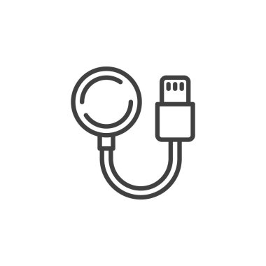 Kablosuz şarj pedi hattı simgesi. Mobil konsept ve web tasarımı için doğrusal biçim işareti. Telefon şarj istasyonu ana hatlı vektör simgesi. Sembol, logo çizimi. Vektör grafikleri