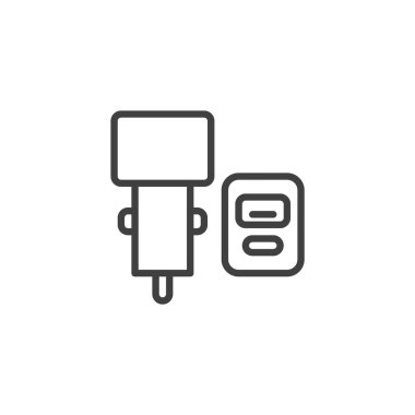 Araba Şarj Hattı simgesi. Mobil konsept ve web tasarımı için doğrusal biçim işareti. Araba gücü çıkış noktası vektör simgesi. Sembol, logo çizimi. Vektör grafikleri