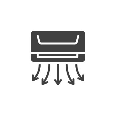 Soğuk hava dalgaları vektör ikonuna sahip duvara monte edilmiş klima ünitesi. Mobil konsept ve web tasarımı için düz tabela. Klima kabartma simgesi. Sembol, logo çizimi. Vektör grafikleri