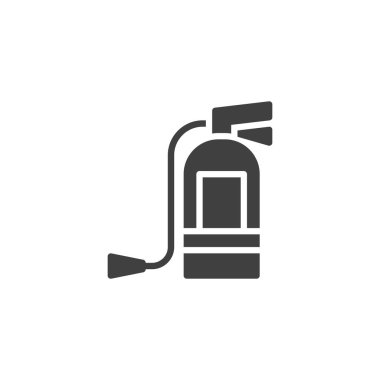 Yangın söndürücü vektör ikonu. Mobil konsept ve web tasarımı için düz tabela. Yangın söndürücü simgesi simgesi. Sembol, logo çizimi. Vektör grafikleri