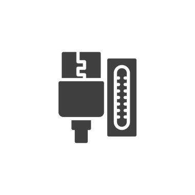 USB dolgu vektör simgesi. Mobil konsept ve web tasarımı için düz tabela. USB port tipi glyph simgesi. Modern şarj ve veri sembolü, logo illüstrasyonu. Vektör grafikleri