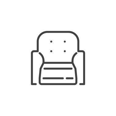 Koltuk arkası çizgisi simgesi. Mobil konsept ve web tasarımı için doğrusal biçim işareti. Bir yaslanan sandalye ana hatlı vektör ikonu. Rahatlama ve rahatlama sembolü, logo çizimi. Vektör grafikleri