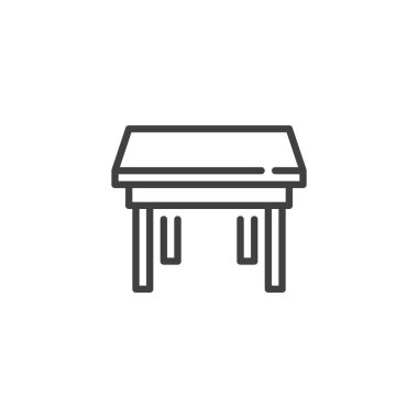 Yemek masası çizgisi simgesi. Mobil konsept ve web tasarımı için doğrusal biçim işareti. Dikdörtgen masa ana hatlı vektör simgesi. Sembol, logo çizimi. Vektör grafikleri