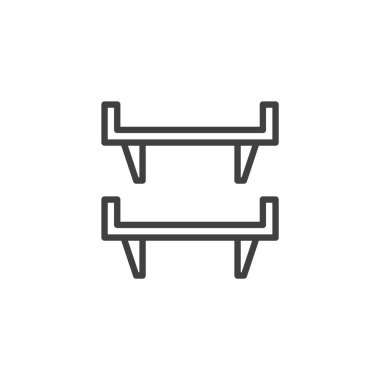 Kiler rafı çizgisi simgesi. Mobil konsept ve web tasarımı için doğrusal biçim işareti. Duvar raf ana hatları vektör simgesi. Sembol, logo çizimi. Vektör grafikleri