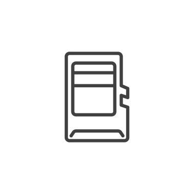 Mobil Bellek Kartı çizgi simgesi. Mobil konsept ve web tasarımı için doğrusal biçim işareti. Mikro SD kart ana hatlı vektör simgesi. Sembol, logo çizimi. Vektör grafikleri