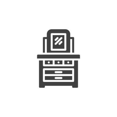 Aynalı vektör ikonu olan çekmeceler. Mobil konsept ve web tasarımı için düz tabela. Giysi kabartma simgesi. Kişisel depolama sembolü, logo çizimi. Vektör grafikleri