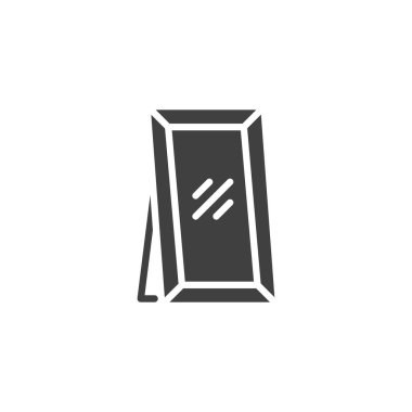 Uzun, çerçeveli dikey ayna vektör simgesi. Mobil konsept ve web tasarımı için düz tabela. Tam Uzunluk Ayna sembolü. Sembol, logo çizimi. Vektör grafikleri