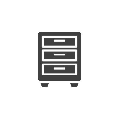 Belge vektör simgesi için küçük bir çekmece. Mobil konsept ve web tasarımı için düz tabela. Çekmece simgesi dosyalanıyor. Ofis ambarı sembolü, logo illüstrasyonu. Vektör grafikleri