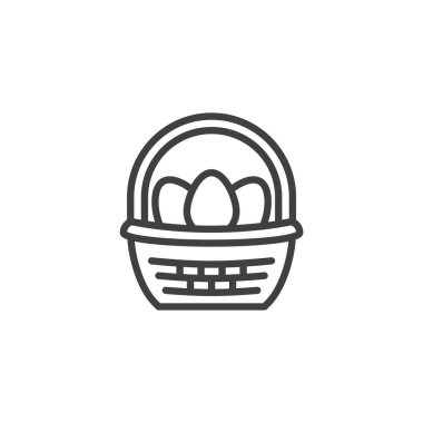 Paskalya Basket çizgisi ikonu. Mobil konsept ve web tasarımı için doğrusal biçim işareti. Yumurtaların dış hatları vektör simgesi ile örülmüş sepet. Yumurta avı sembolü, logo çizimi. Vektör grafikleri