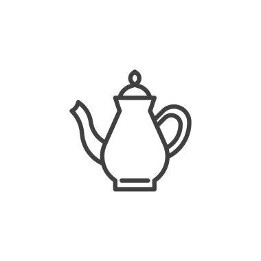 Çaydanlık hattı simgesi. Mobil konsept ve web tasarımı için doğrusal biçim işareti. Geleneksel bir çaydanlık ana hatları vektör simgesi. Çay hazırlama sembolü, logo çizimi. Vektör grafikleri