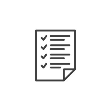 İşlem Standardı çizgi simgesi. Mobil konsept ve web tasarımı için doğrusal biçim işareti. Çoklu işaretli vektör simgesine sahip bir kontrol listesi. Sembol, logo çizimi. Vektör grafikleri