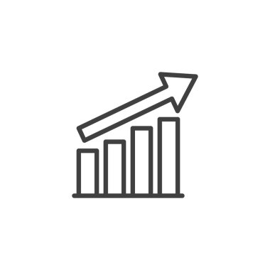 Ölçeklenebilirlik çizgisi simgesi. Mobil konsept ve web tasarımı için doğrusal biçim işareti. Yükselen yükseklik çizgisi vektör simgesine sahip bir bar tablosu. Büyüme ve genişleme sembolü, logo çizimi. Vektör grafikleri