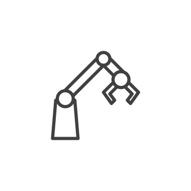 Akıllı Fabrika çizgisi simgesi. Mobil konsept ve web tasarımı için doğrusal biçim işareti. Robot kol çizgisi vektör simgesi. Otomatik imalat sembolü, logo illüstrasyonu. Vektör grafikleri
