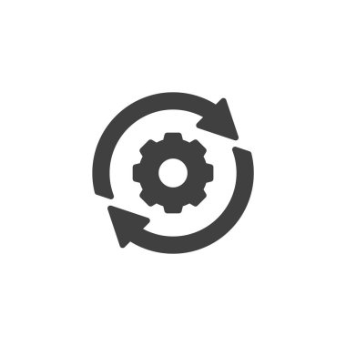 Vites vektör simgesinin etrafındaki dairesel oklar. Mobil konsept ve web tasarımı için düz tabela. Devamlı Gelişim Sembolü. Sembol, logo çizimi. Vektör grafikleri