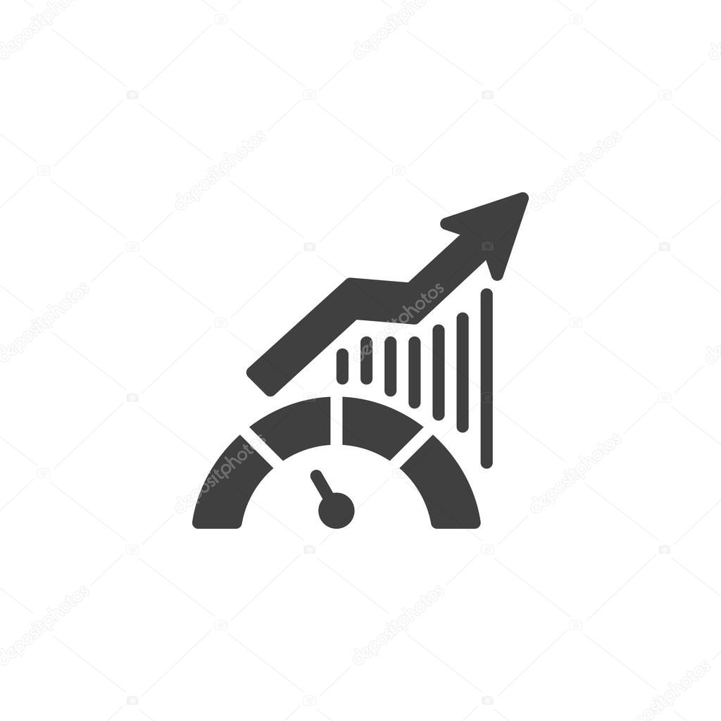 Speedometer with a performance bar vector icon. filled flat sign for mobile concept and web design. Efficiency Metrics glyph icon. Measuring optimization symbol, logo illustration. Vector graphics