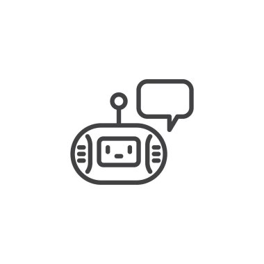 Konuşma baloncuğu çizgisi simgesi. Mobil konsept ve web tasarımı için doğrusal biçim işareti. Sohbet baloncuğu ana hatları vektör ikonu olan bir Chatbot kafası. Yapay zeka sembolü, logo illüstrasyonu. Vektör grafikleri
