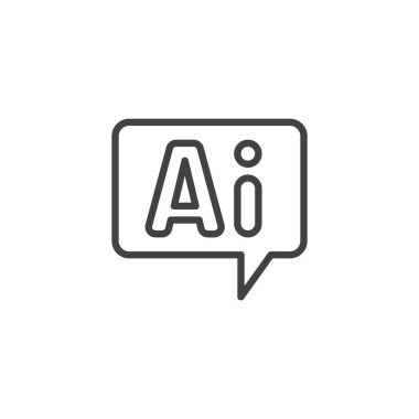 AI Yanıt satırı simgesi. Mobil konsept ve web tasarımı için doğrusal biçim işareti. Yapay zeka iletisi kabarcık ana hatları vektör simgesi. Otomatik yanıtlar sembolü, logo illüstrasyonu. Vektör grafikleri