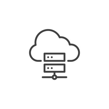 Sunucusuz Bilgisayar Satır simgesi. Mobil konsept ve web tasarımı için doğrusal biçim işareti. Fiziksel sunucu taslağı olmayan bir bulut. Sembol, logo çizimi. Vektör grafikleri