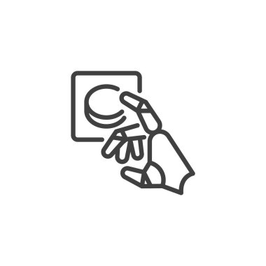 Robot çalıştırma çizgisi simgesi. Mobil konsept ve web tasarımı için doğrusal biçim işareti. Robot el, düğmeye basarak vektör simgesini çiziyor. Otomatik işlem sembolü, logo illüstrasyonu çalıştırılıyor. Vektör grafikleri