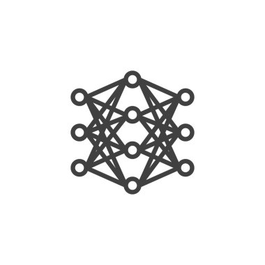 Nöral Ağ çizgi simgesi. Mobil konsept ve web tasarımı için doğrusal biçim işareti. Bağlı noktalar ile ağ yapısı vektör simgesini çizer. Sembol, logo çizimi. Vektör grafikleri