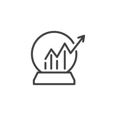 İş tahmin çizgisi simgesi. Mobil konsept ve web tasarımı için doğrusal biçim işareti. Çizgi içi vektör ikonu olan kristal küre. Sembol, logo çizimi. Vektör grafikleri