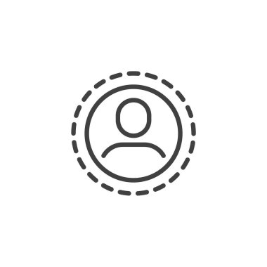 Kişisel Müşteri Seyahat çizgisi simgesi. Mobil konsept ve web tasarımı için doğrusal biçim işareti. Noktalı çizgili vektör ikonu olan bir müşteri. Sembol, logo çizimi. Vektör grafikleri